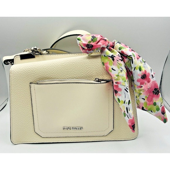 Steve Madden Pebble Leather Bloren Shoulder Crossbody Bag Ivory Scarf NEW - Picture 1 of 10